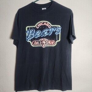 Vtg Chicago Bears Shirt Mens L Black Single Stitch NFL Football Trench USA 90s